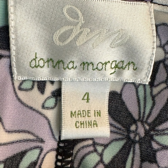 DONNA MORGAN Women’s Size 4 Floral Dress Short Sleeve Mini Ruffle Hem Green - Picture 7 of 13